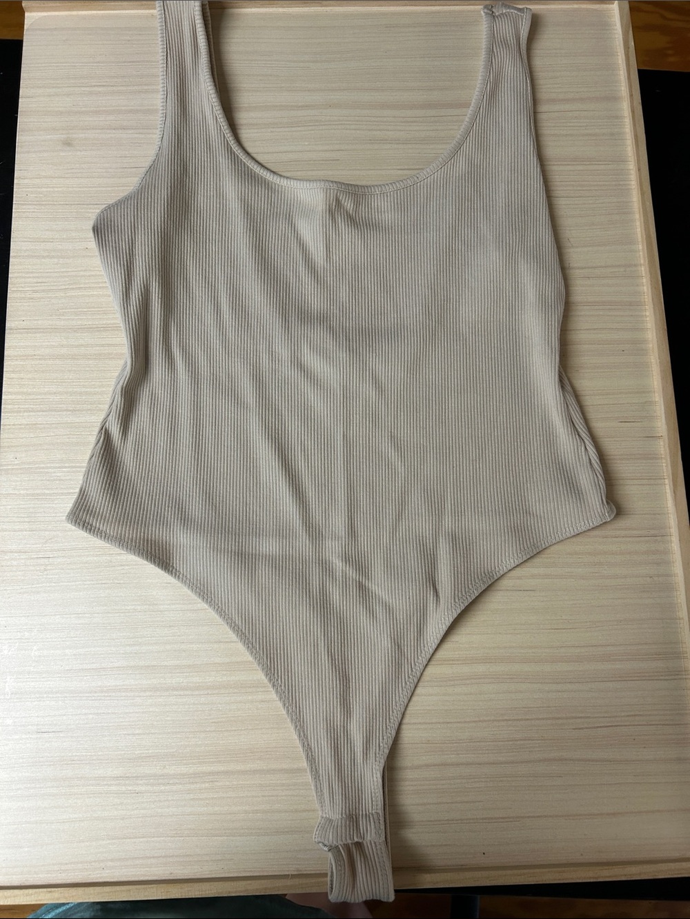 Fashion Nova Ribbed Scoop Neck Bodysuit in Beige